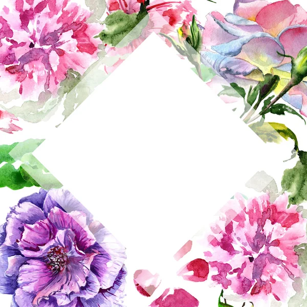 Wildblume Pfingstrose Blume Rahmen in einem Aquarell-Stil isoliert. — Stockfoto