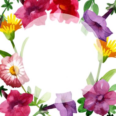 Kır çiçeği Bluebell çiçek çerçeve izole bir suluboya tarzında.