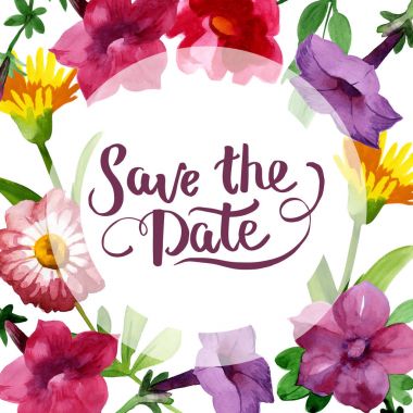 Kır çiçeği Bluebell çiçek çerçeve izole bir suluboya tarzında.