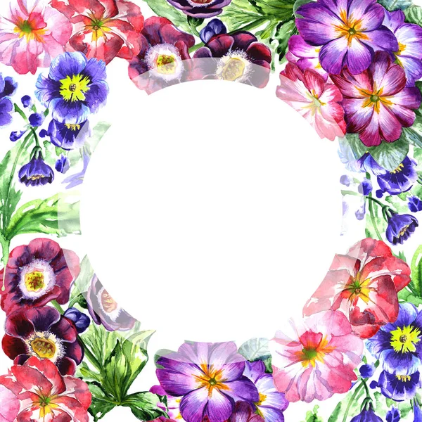 Wildflower viola flower frame in a watercolor style isolated. — Stock Photo, Image