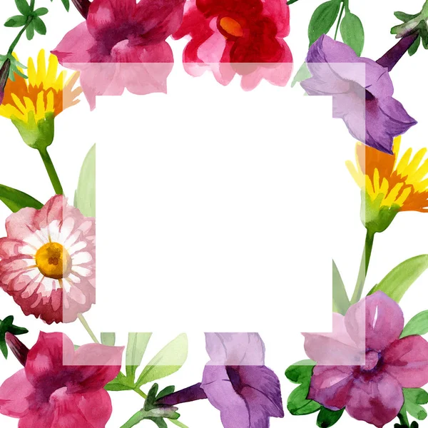 Wildflower Bluebell Flower frame in a watercolor style isolated. — Stock Photo, Image