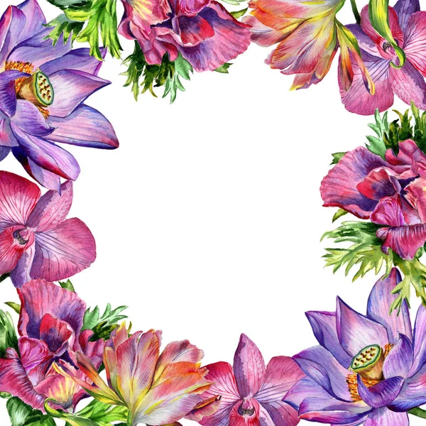 Wildflower flower frame in a watercolor style isolated.