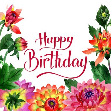 Kır çiçeği dahlia çiçek çerçeve izole bir suluboya tarzında.