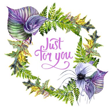 Tropikal Hawaii palmiye ağacı çerçeve izole bir suluboya tarzında bırakır..