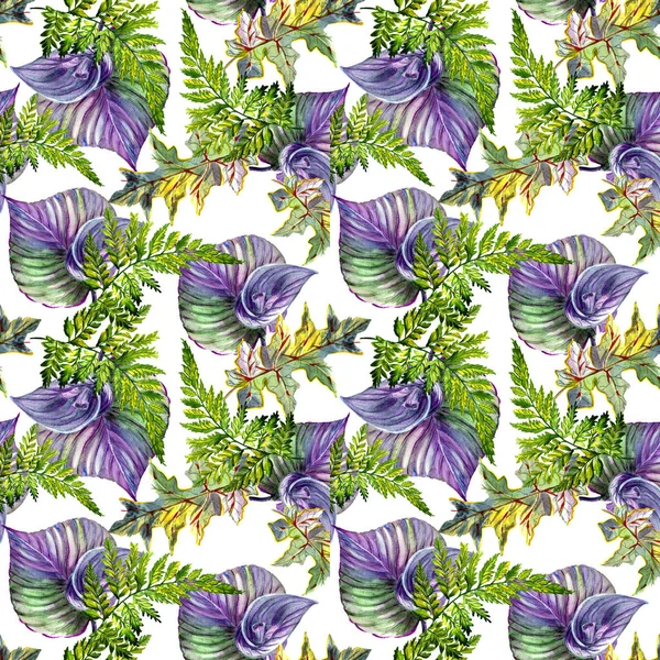 Tropical Hawaii laisse le modèle de palmier dans un style aquarelle isolé . — Photo