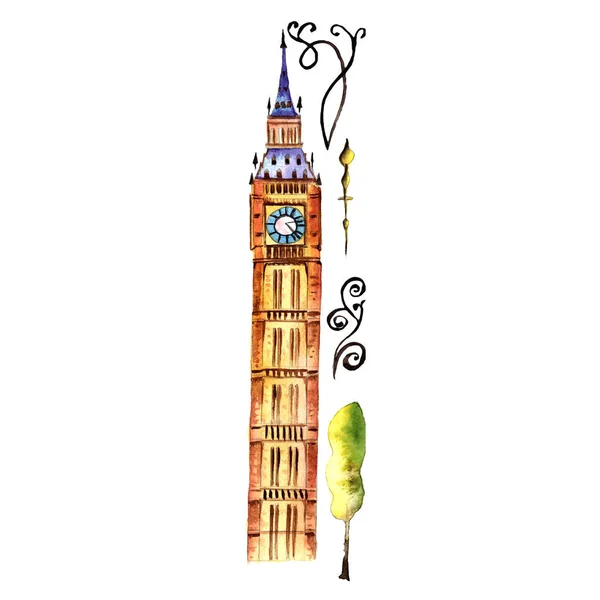 수채화 런던 일러스트입니다. 영국 손으로 그린된 기호. — 스톡 사진