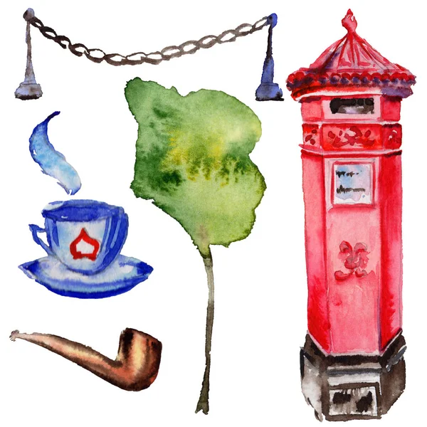 Illustration Londres aquarelle. Grande-Bretagne symboles dessinés à la main . — Photo