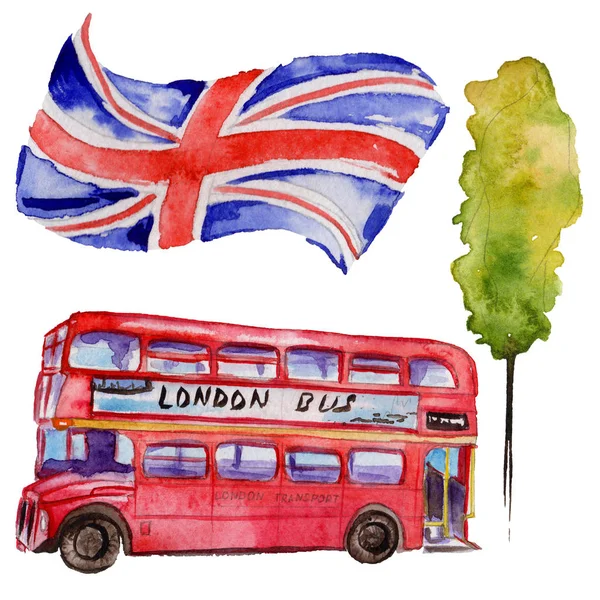 Aquarell London Illustration. große britische Hand gezeichnete Symbole. — Stockfoto