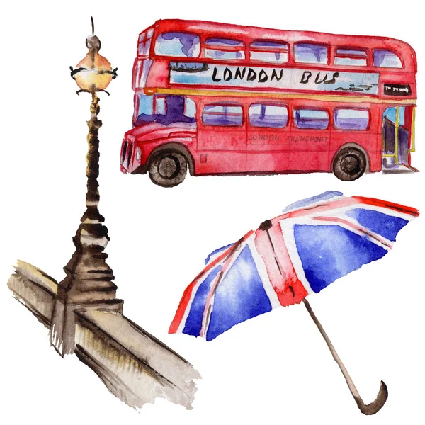 Akwarela ilustracja Londyn. Wielkiej Brytanii ręcznie rysowane symboli. — Zdjęcie stockowe