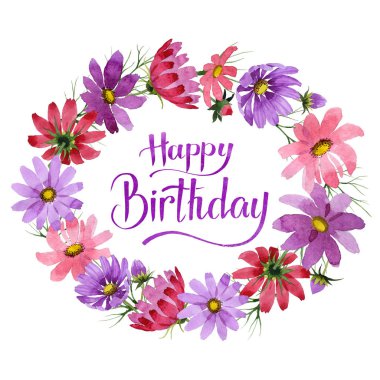 Kır çiçeği kosmeya çiçek çerçeve izole bir suluboya tarzında.