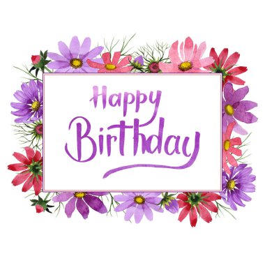 Kır çiçeği kosmeya çiçek çerçeve izole bir suluboya tarzında.