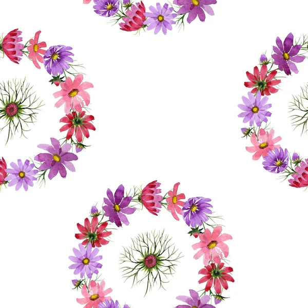Flor silvestre patrón de flores kosmeya en un estilo de acuarela aislado . —  Fotos de Stock