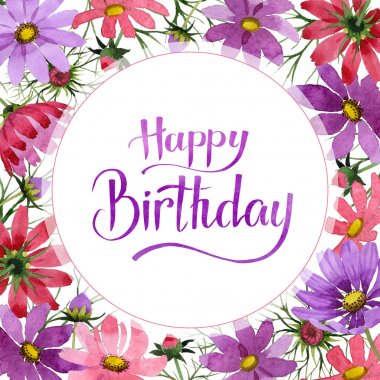 Kır çiçeği kosmeya çiçek çerçeve izole bir suluboya tarzında.