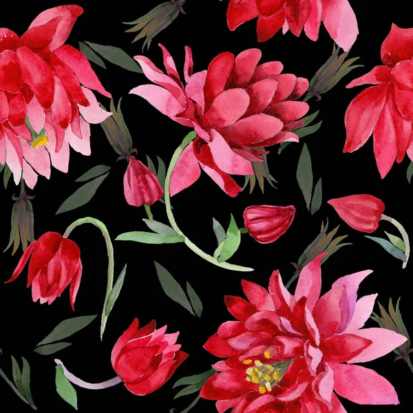 Wildflower Aquilegia blomst i et mønster med akvarellmaling . – stockfoto