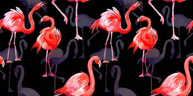 Gökyüzü kuş flamingo desende bir yaban hayatı suluboya stili tarafından.