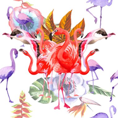 Gökyüzü kuş flamingo desende bir yaban hayatı suluboya stili tarafından.