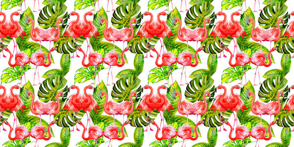 Sky bird flamingo pattern in a wildlife by watercolor style.