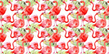 Gökyüzü kuş flamingo desende bir yaban hayatı suluboya stili tarafından.