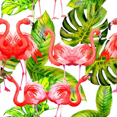 Gökyüzü kuş flamingo desende bir yaban hayatı suluboya stili tarafından.