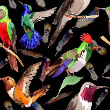 Gökyüzü kuş colibri desende bir yaban hayatı suluboya stili tarafından.