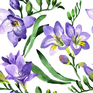 Kır çiçeği fresia çiçek deseni suluboya tarzında.