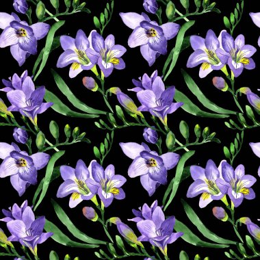 Kır çiçeği fresia çiçek deseni suluboya tarzında.