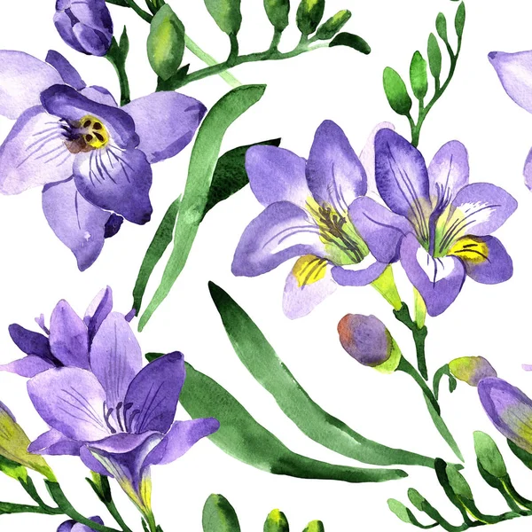 Wildflower fresia blommönster i akvarell stil. — Stockfoto