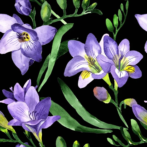 Wildflower fresia blommönster i akvarell stil. — Stockfoto