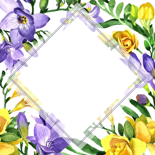 Wildflower fresia bloem frame in een aquarel stijl. — Stockfoto