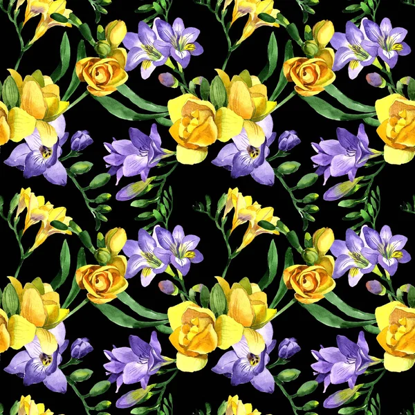 수채화 스타일에 야생화 fresia 꽃 패턴. — 스톡 사진