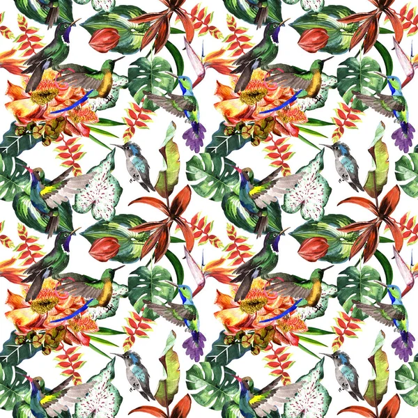 Tropical Hawaii leaves palm tree pattern in a watercolor style.