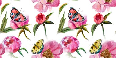 Kır çiçeği peony çiçek deseni suluboya tarzında.