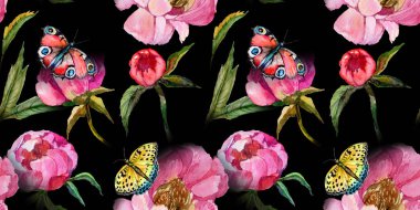 Kır çiçeği peony çiçek deseni suluboya tarzında.