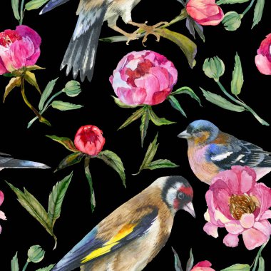 Kır çiçeği peony çiçek deseni suluboya tarzında.