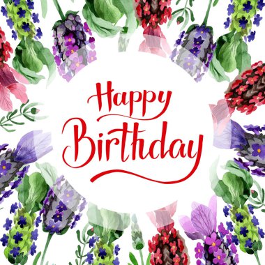 Kır çiçeği lavanta çiçek çerçeve suluboya tarzında.