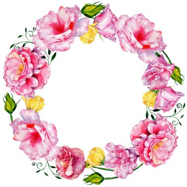 Kır çiçeği güller çiçek çelenk suluboya tarzında.