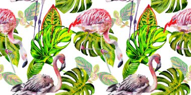 Gökyüzü kuş flamingo desende bir yaban hayatı suluboya stili tarafından.