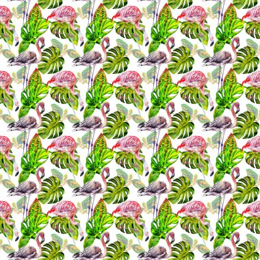 Gökyüzü kuş flamingo desende bir yaban hayatı suluboya stili tarafından.