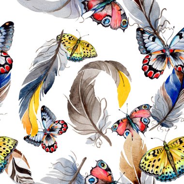 Suluboya kuş tüyü kanat desen üzerinden.