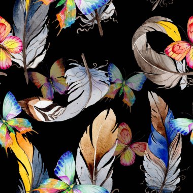 Suluboya kuş tüyü kanat desen üzerinden.