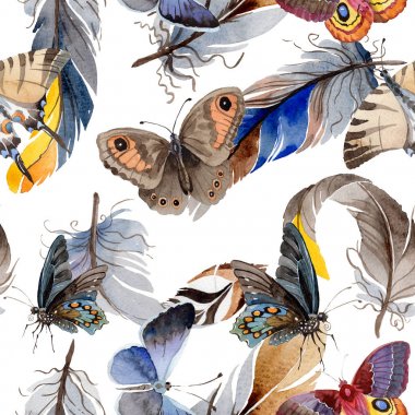 Suluboya kuş tüyü kanat desen üzerinden.