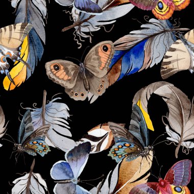 Suluboya kuş tüyü kanat desen üzerinden.