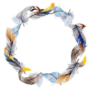 Suluboya kuş tüyü kanat çelenk üzerinden.