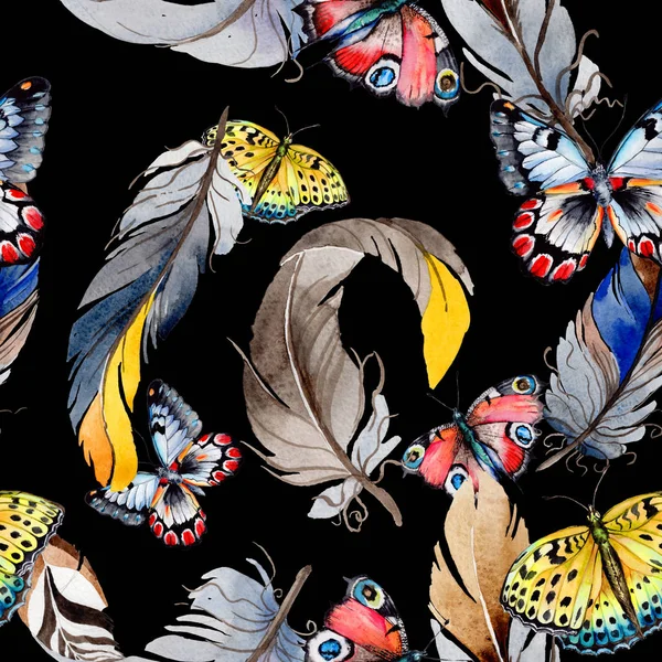 Aquarel vogel veren uit vleugel patroon. — Stockfoto