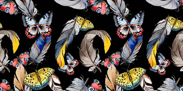 날개 패턴에서 수채화 새 깃털. — 스톡 사진