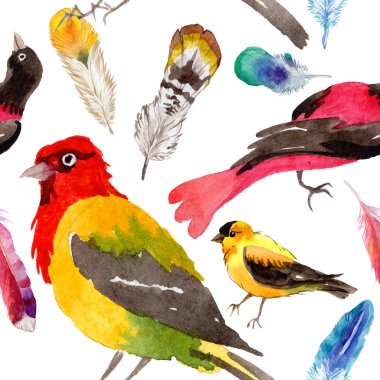 Gökyüzü cennet kuşları desende bir yaban hayatı suluboya stili tarafından.