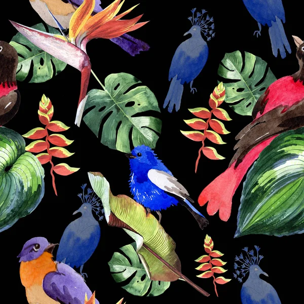 Niebo ptaki rajskie wzór w dzikich przez stylu przypominającym akwarele. — Zdjęcie stockowe