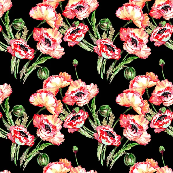 Ανθέων παπαρούνας λουλούδι μοτίβο σε στυλ υδροχρώματος. — Φωτογραφία Αρχείου