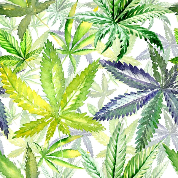 Cannabis-Blütenmuster in einem Aquarell-Stil. — Stockfoto