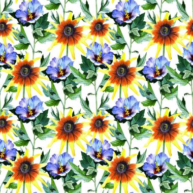 Kır çiçeği ayçiçeği çiçek deseni suluboya tarzında.